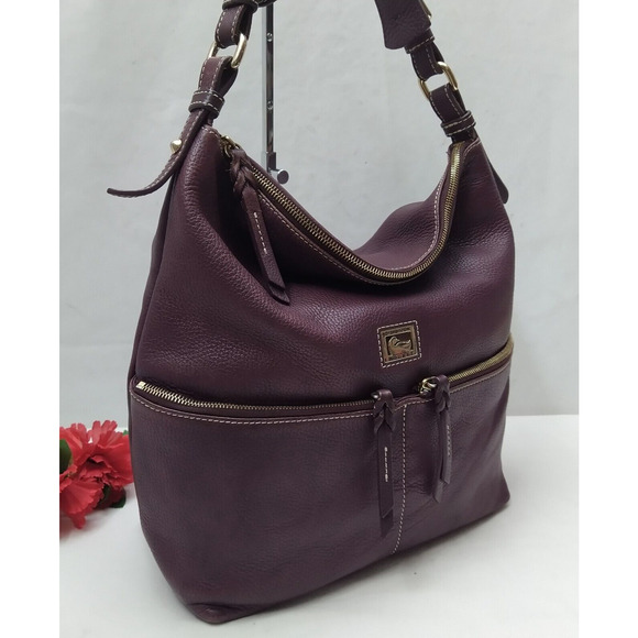 Dooney & Bourke Purple Pebbled Leather Zipper Pockets Hobo Shoulder Bag - Picture 2 of 16